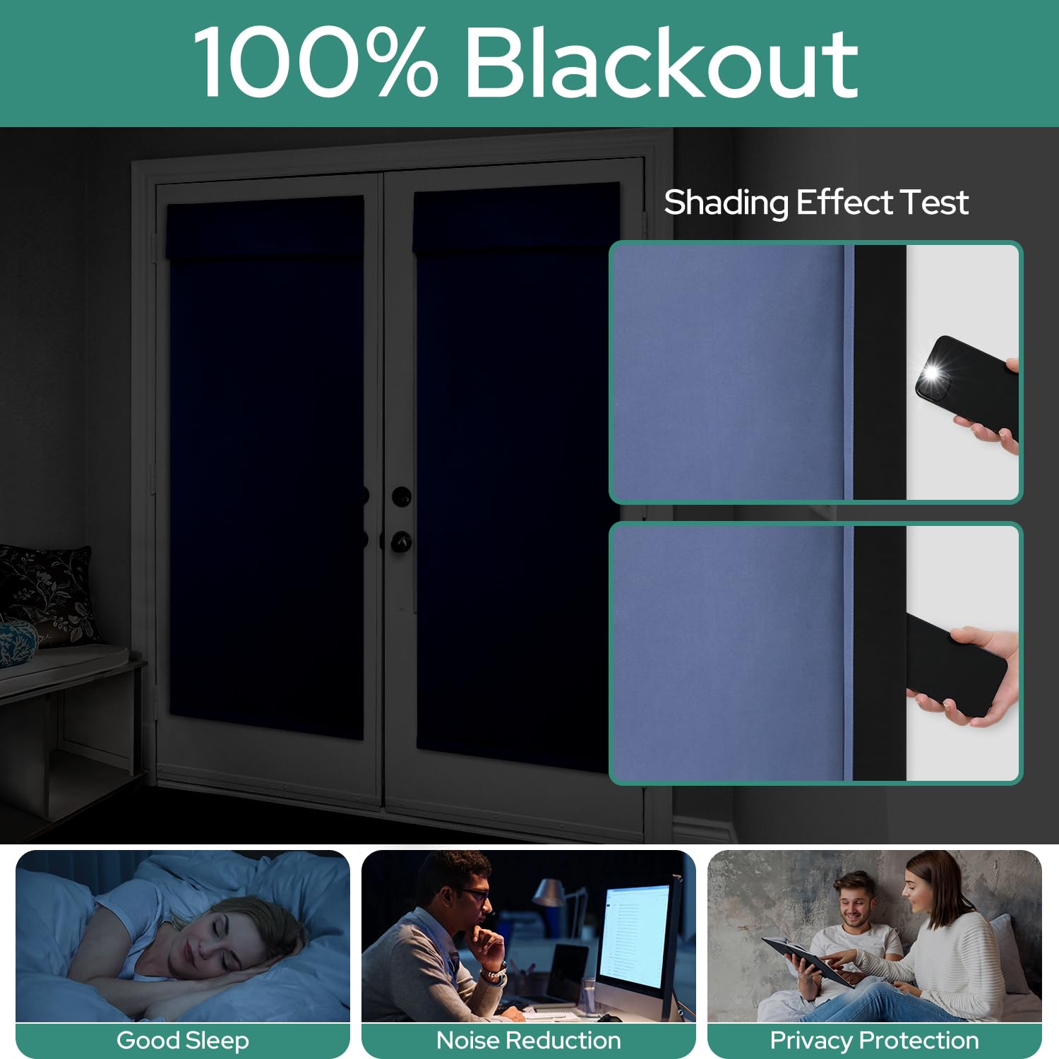 Homeideas 100% Blackout French Door Curtains, Privacy Door Curtains For Door Window, 26 X 40 Inch Room Darkening Curtains, Thermal Insulated Door Window Shades For Bedroom, (1 Panel, Stone Blue)